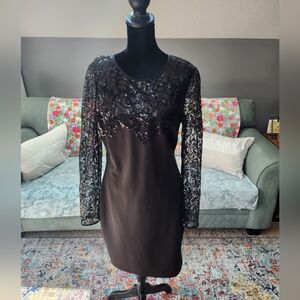 Guess Los Angeles Elegant Black Lace & Sequins Dress Size 12 Great Condition